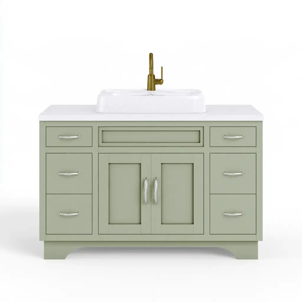Mueble de baño con cajones laterales y puertas centrales - verde/blanco