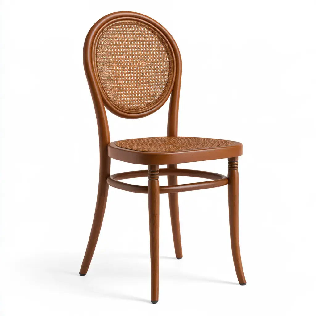 Silla con respaldo ovalado de rejilla - marrón