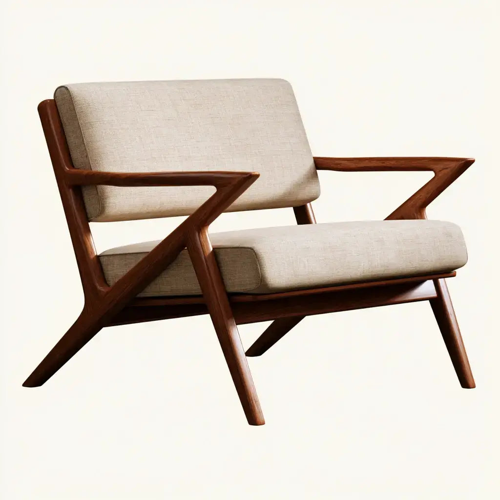 Sillón con brazos angulares y tapizado claro - beige/marrón