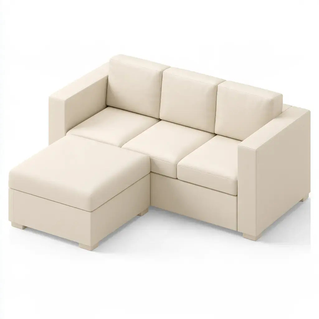 Sofá con asiento alargado y cojines rectos - beige