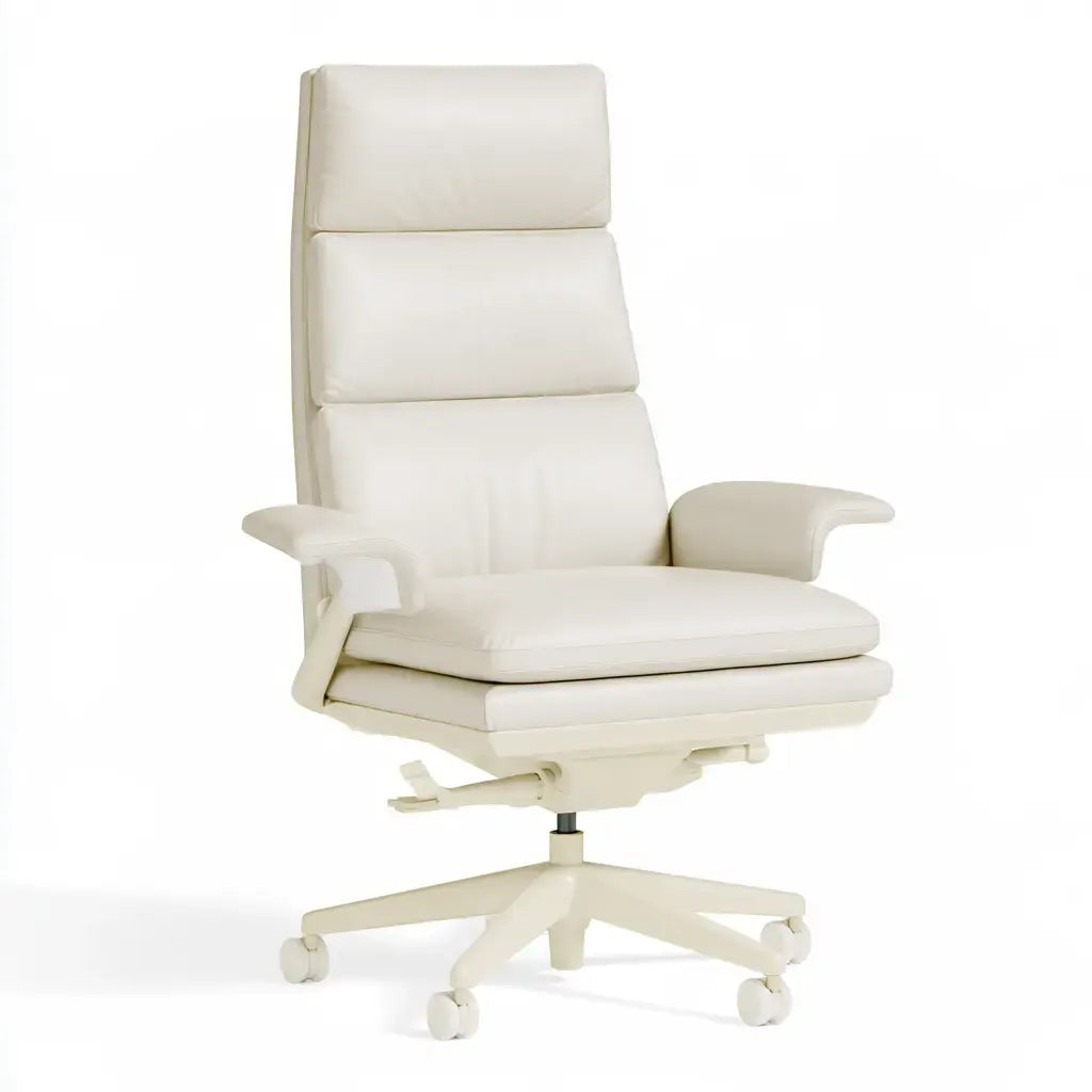 Silla de oficina con respaldo acolchado y ruedas - beige