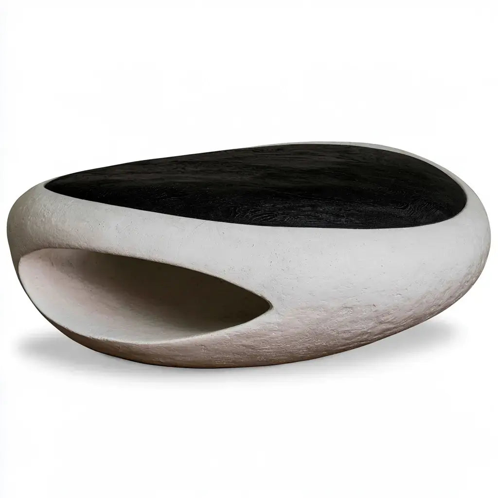 Mesa de centro ovalada con abertura lateral - beige/negro