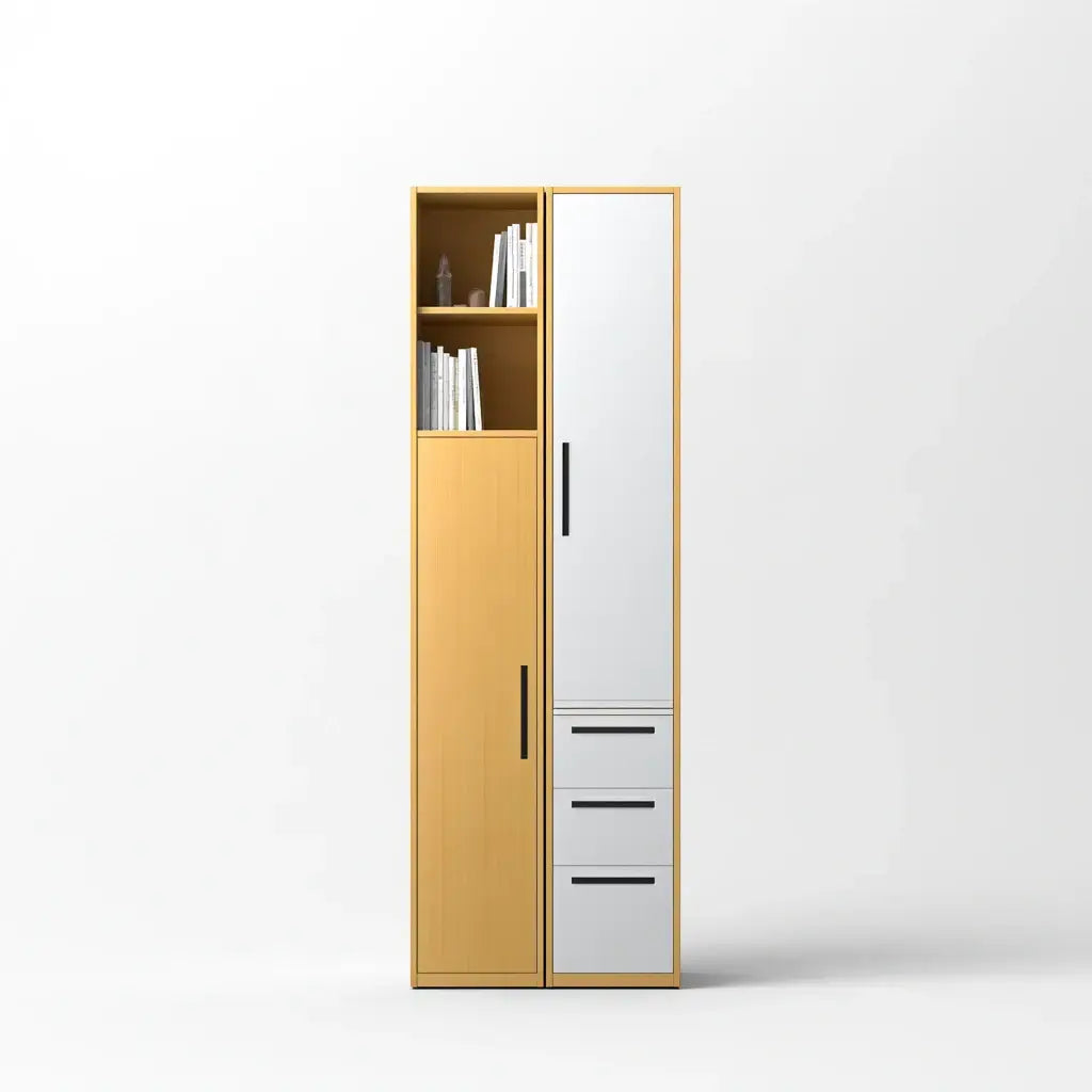 Armario estrecho con estantes y cajones - beige/gris