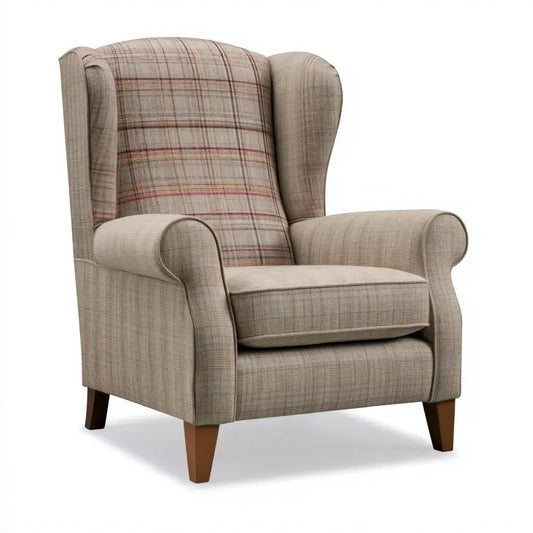 Sillón orejero con respaldo de cuadros - beige/marrón
