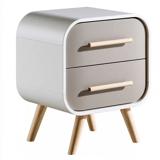 Mesita de noche con dos cajones de esquinas redondas - blanco/beige