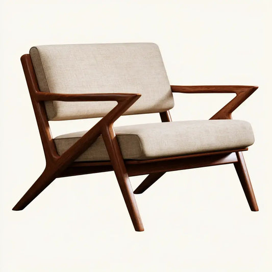 Sillón con brazos angulares y tapizado claro - beige/marrón
