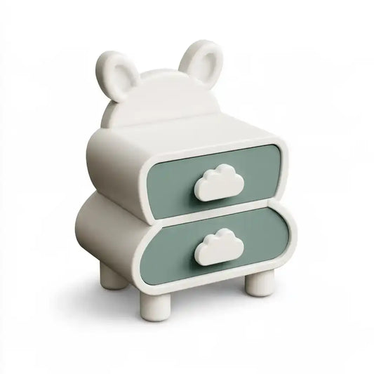 Mesita de noche con cajones curvos y tiradores de nube - blanco/verde