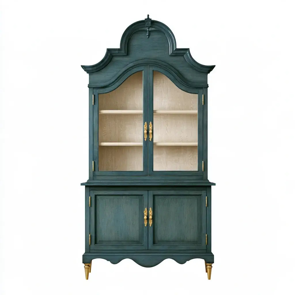Vitrina con remate ornamental y puertas inferiores - verde