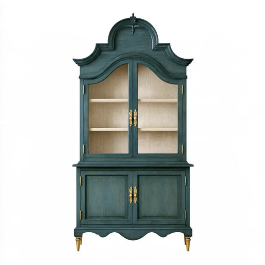 Vitrina con remate ornamental y puertas inferiores - verde