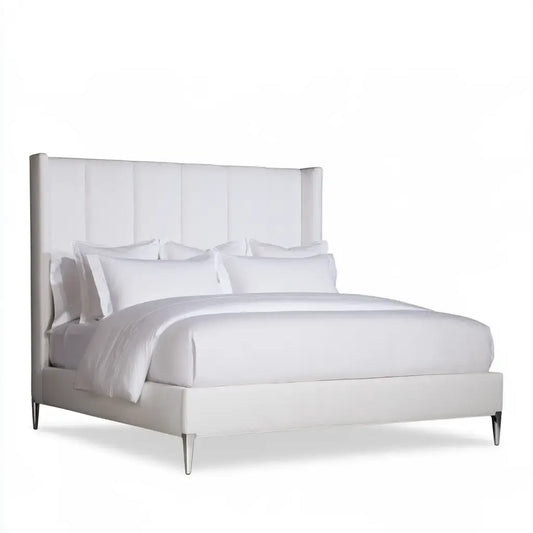 Cama con cabecero de paneles acolchados - gris
