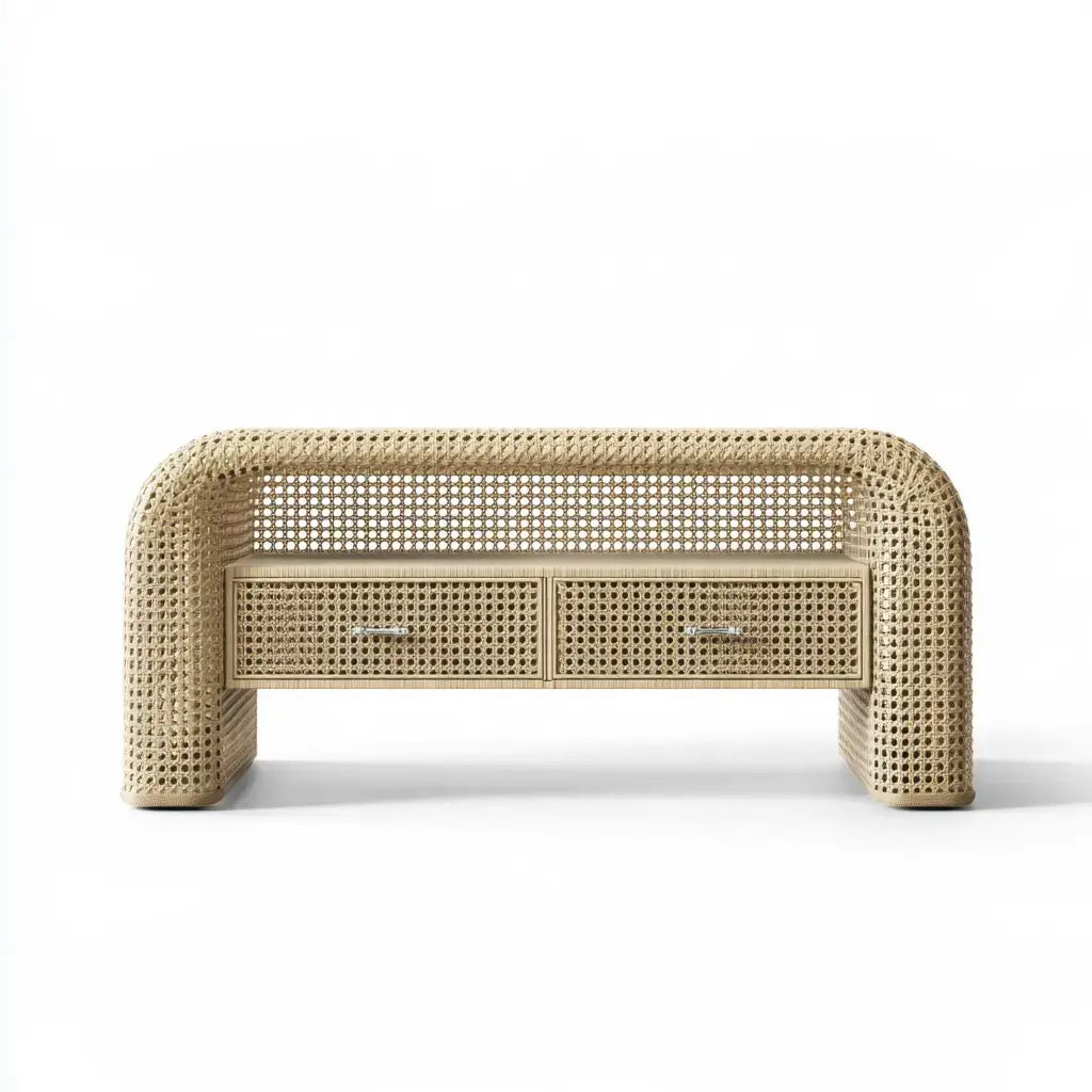 Banco con estructura de rejilla y asiento recto - beige