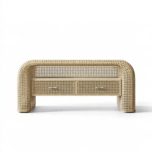 Banco con estructura de rejilla y asiento recto - beige