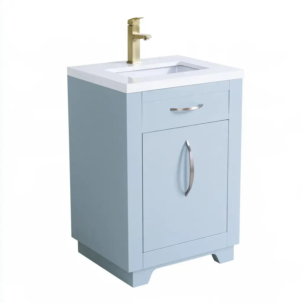 Mueble de baño con puerta inferior y cajón superior - azul/blanco