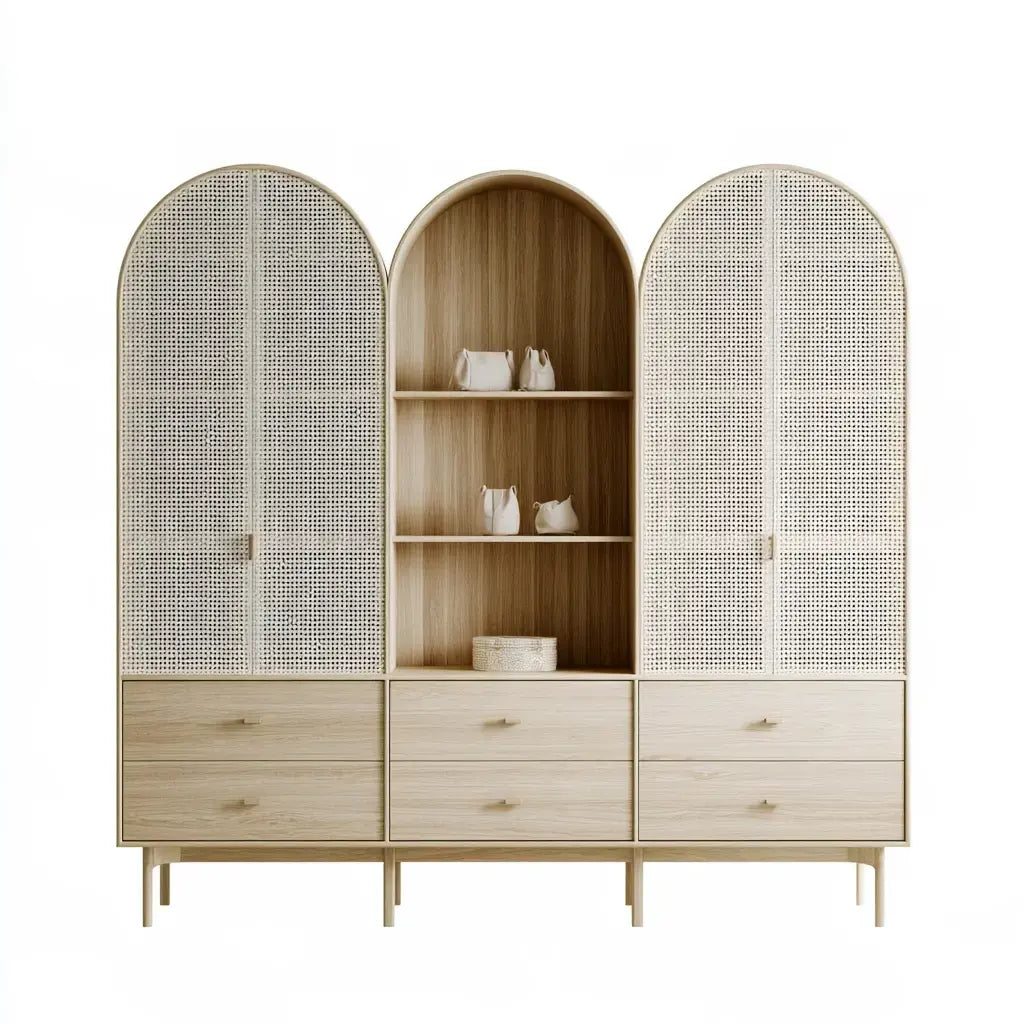Armario con puertas arqueadas de rejilla - beige