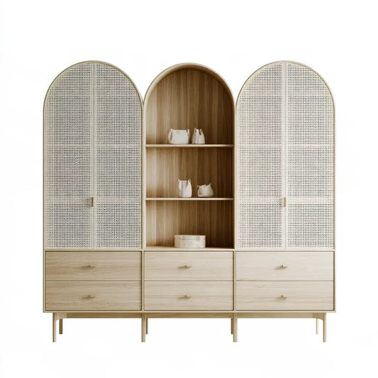 Armario con puertas arqueadas de rejilla - beige